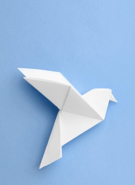 Babyblauer Hintergrund mit Origami-Vogel – visuelles Symbol für Kreativität, Fortschritt und Leichtigkeit. Dieses Motiv steht bei Säntis Packaging für Produkt-Innovationen, die durch Präzision, Design und nachhaltige Denkweise neue Standards in der Verpackungsentwicklung setzen.