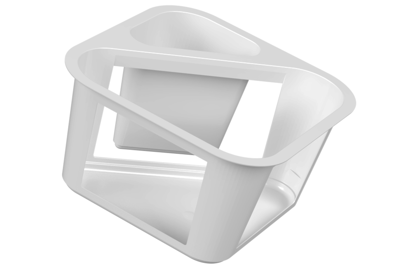 Skelettstruktur des IML-S+ Doppelkammer-Bechers von säntis packaging – reduziertes Monomaterial-Design für Stabilität, Ressourcenschonung und geringeren Kunststoffverbrauch in nachhaltigen Verpackungen.