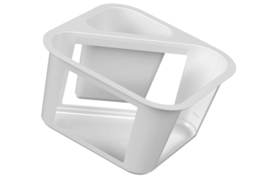 IML-S+ Doppelkammer-Becher von säntis packaging mit Skelettdesign – innovative, ressourcenschonende Monomaterial-Konstruktion für stabile und nachhaltige Lebensmittelverpackungen.