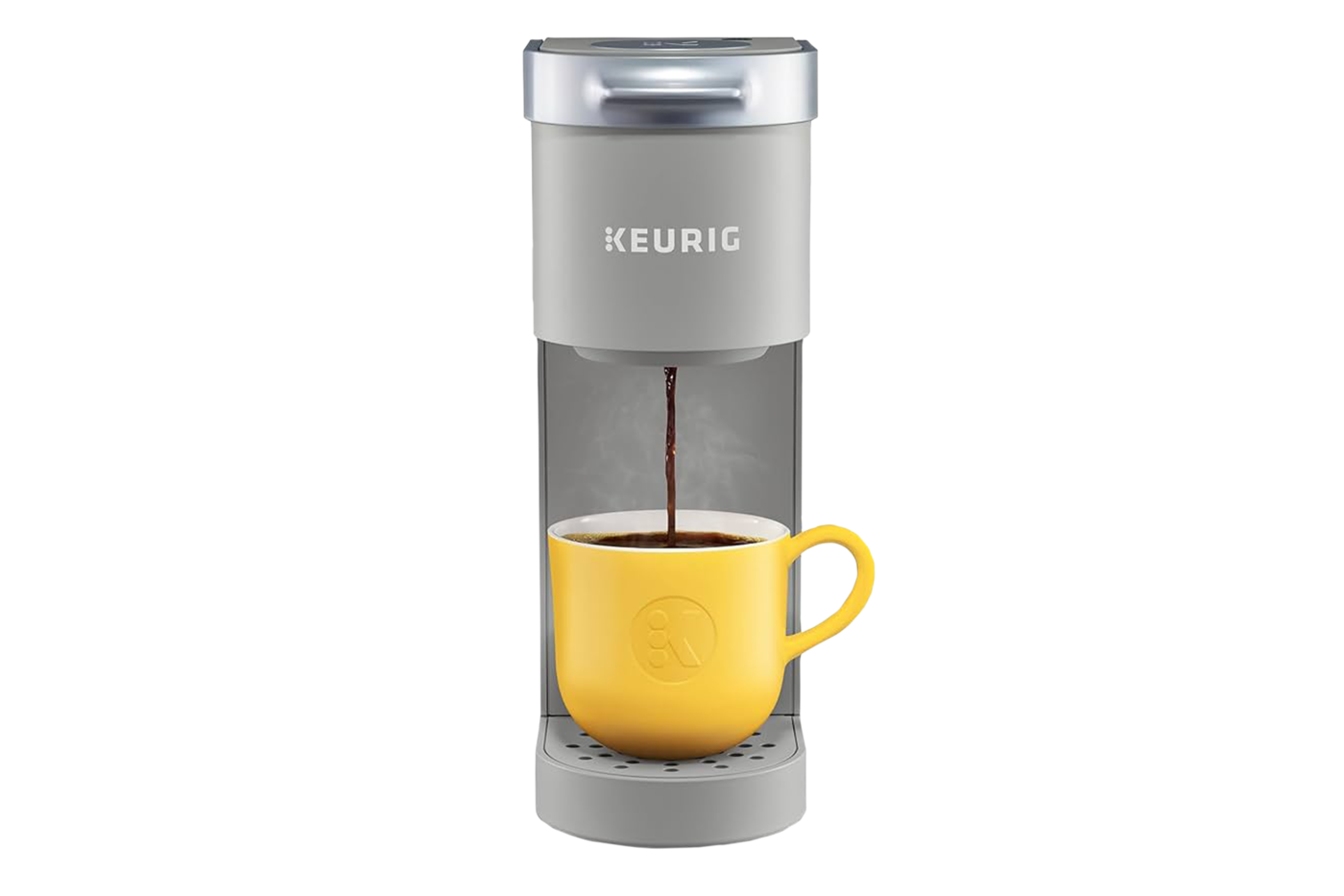 Keurig Kaffeekapselmaschine mit gelber Tasse – Beispiel für kompatible Kapselsysteme und nachhaltige Kaffeeverpackungslösungen von säntis packaging.