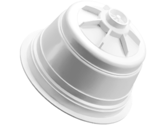 Weisse Kunststoffkapsel in Nahaufnahme – detailreich dargestellte Struktur für präzise Passform und optimale Funktion in modernen Kaffeesystemen.