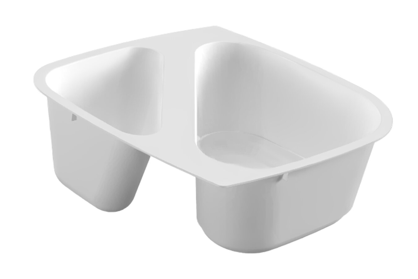 Weisser 2-Kammer-Becher aus Kunststoff – praktische Verpackungslösung für Joghurt, Desserts oder Snacks mit separater Kammer für Toppings oder Crunch.