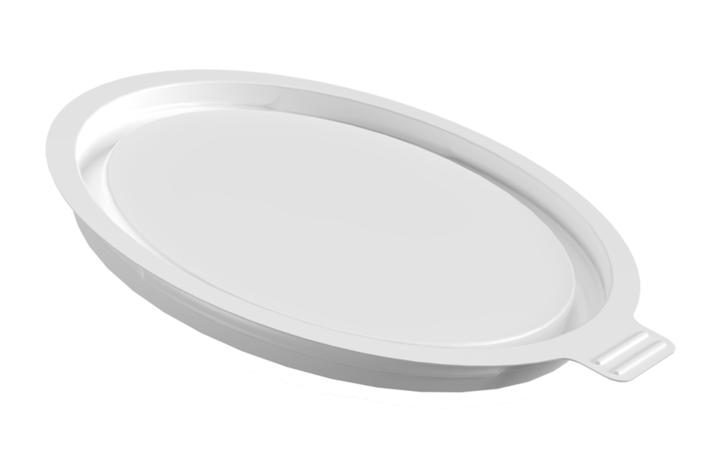 Weisser Innenklemmdeckel von säntis packaging mit Öffnungslasche – luftdicht schliessende, aluminiumfreie Deckellösung aus Monomaterial für nachhaltige Lebensmittelverpackungen.