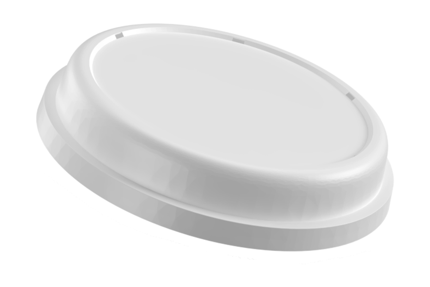 Weisser Aussenstülpdeckel von säntis packaging – stabiler, tiefgezogener Schnappdeckel mit präziser Passform für Molkerei-, Snack- und To-Go-Verpackungen.