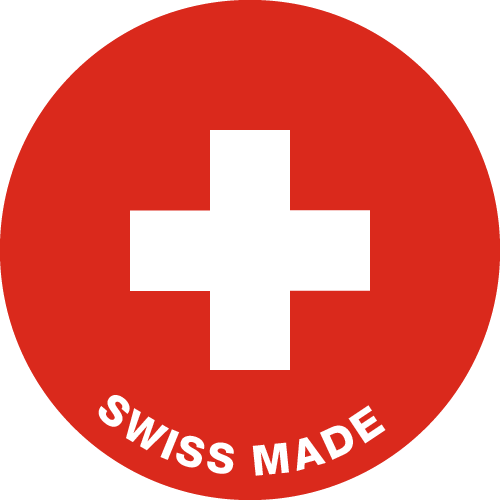 Rotes Swiss-Made-Logo mit weissem Kreuz – Symbol für Schweizer Qualität, Präzision und Herkunft der Lebensmittelverpackungen von säntis packaging.