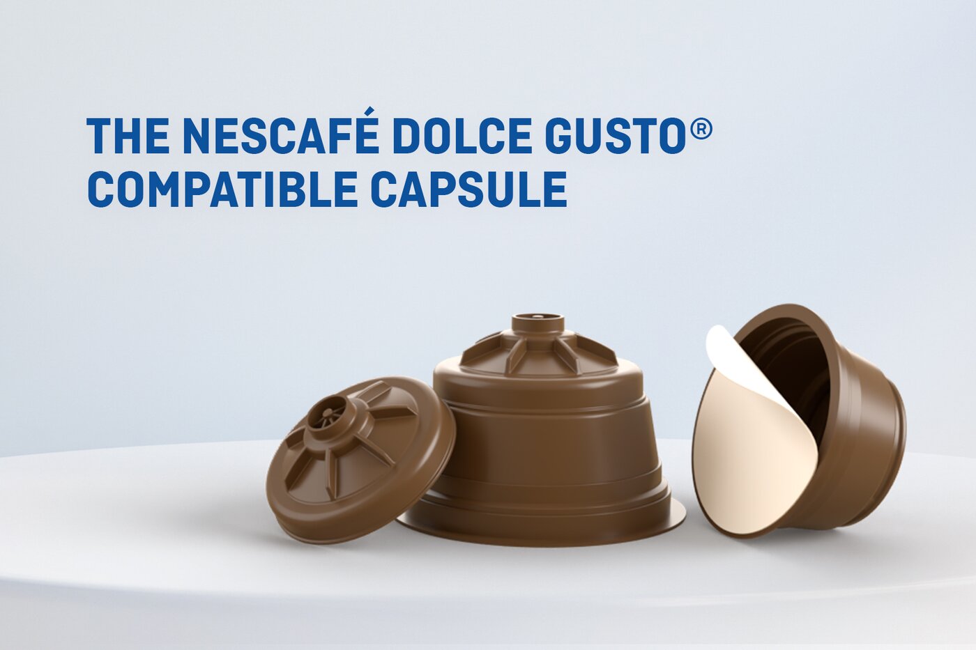 Braune Kaffeekapseln von Säntis Packaging, kompatibel mit Nescafé Dolce Gusto® Systemen – hochwertige Kunststoffkapseln für aromadichten Kaffeegenuss.